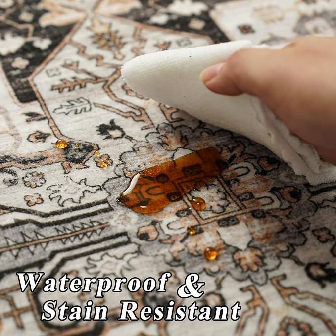 RUUGME Washable 9x9 Square Rug: Boho Soft Rugs with Non Slip Backing for High-Traffic Areas in Living Room/Bedroom/Dining Room Stain Resistant&Easy Care Carpet for Housholds&Pets Family 9X9 Black