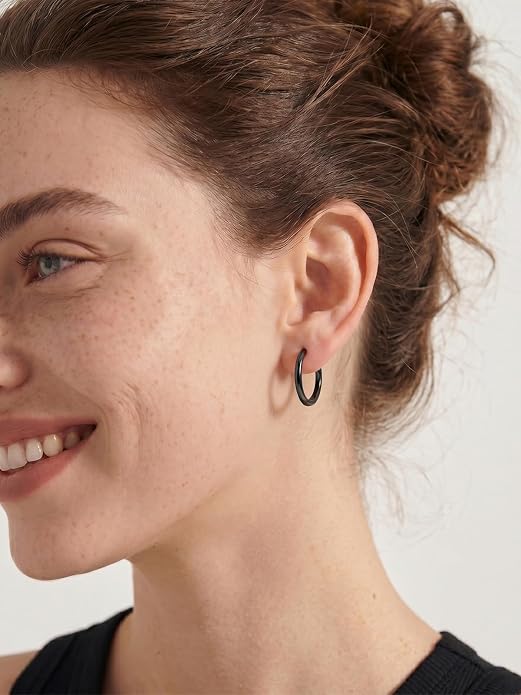 Silvora Sterling Silver Hoop Earrings for Women, Small Hoops 14K Gold Plated/925 Silver/Rose Gold/Black, Hypoallergenic Huggie Lightweight Cartilage Sleeper Earrings 8/10/12/14/16/18/20mm