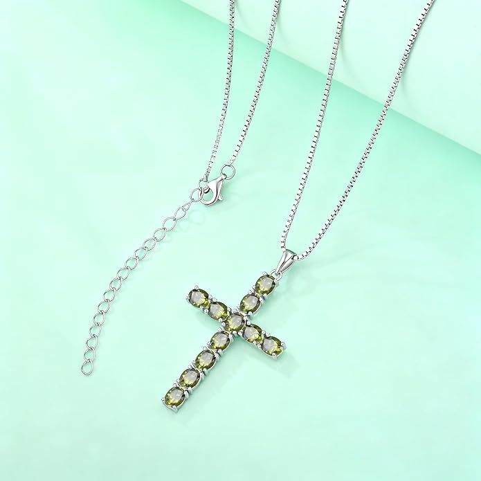 925 Sterling Silver Cross Necklace for Women Men Christian Jesus Faith Birthstone Cross Crucifix Pendant Necklaces