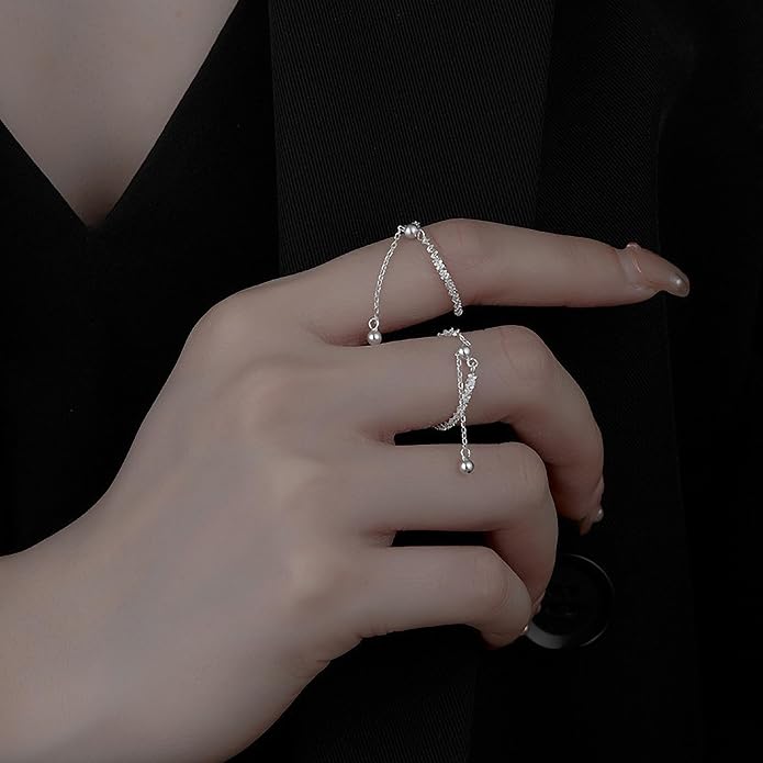 925 Sterling Silver Link Chain Fidget Rings with Dangle Bead Star for Women 14k Gold Plated Adjustable Sparkling Twist Rope Ring Stackable Line Finger Ring Jewelry Christmas Gifts for Mom
