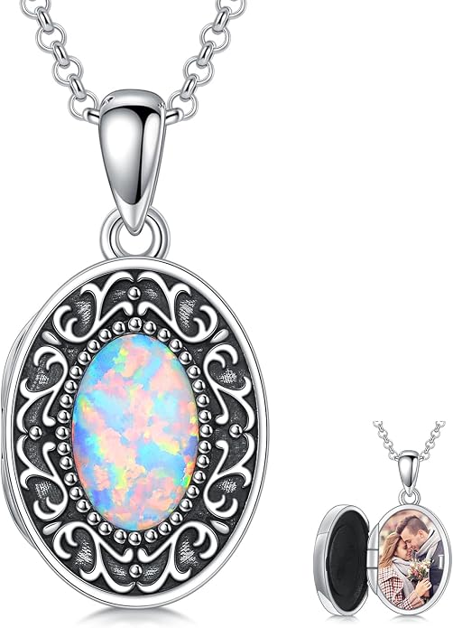 PELOVNY Locket Necklace That Holds Pictures 925 Sterling Silver Photo Locket Pendant Birthday Christmas Memorial Jewelry Gifts for Women Men