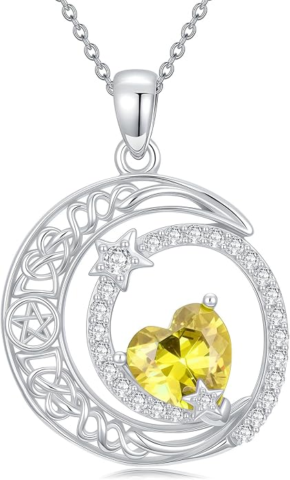 Dorunmo Heart Birthstone Necklace for Women 925 Sterling Silver Moon and Star Pendant Birthday Jewelry Gifts for Wife Her Daughter Mom
