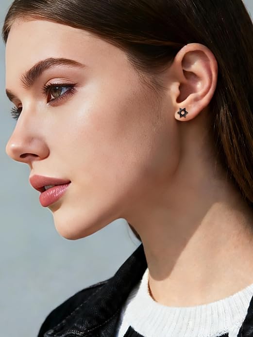 ChicSilver 925 Sterling Silver Earrings Dainty Bar/Circle/Triangle/Star/Ball Stud Earrings for Women with Gift Box, Hypoallergenic Earrings for Sensitive Ears