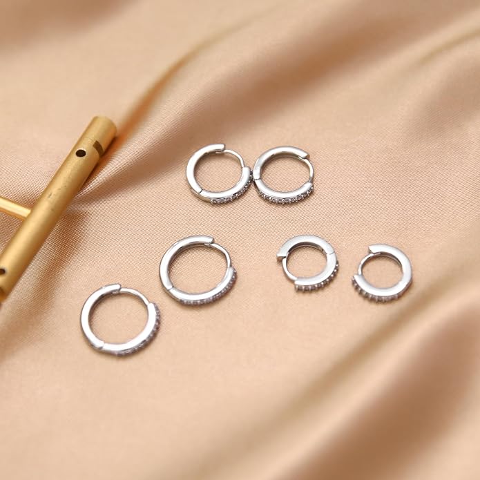 Stainless Steel Stud Earrings Set for Women Hypoallergenic Flat Back Cartilage Earrings Screw Back Huggie Hoop Earrings Multiple Piercing Cubic Zirconia Helix Tragus Jewelry