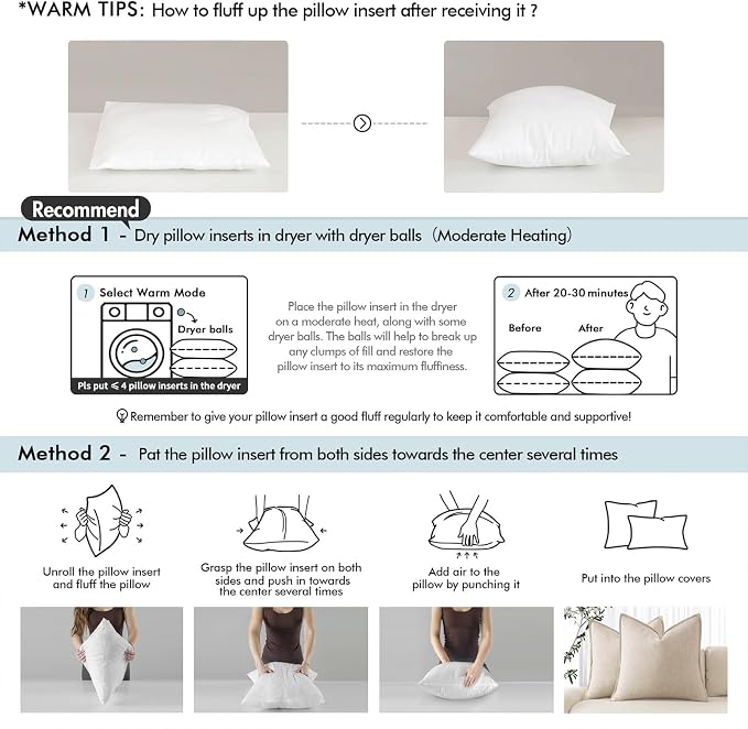 MIULEE Feather Pillow Insert 12x20, Throw Pillow with Cotton Cover | Fluffy and Plump, Decorative Pillows for Sofa Bed Couch, Double-Layer Down-Proof Cotton Cover