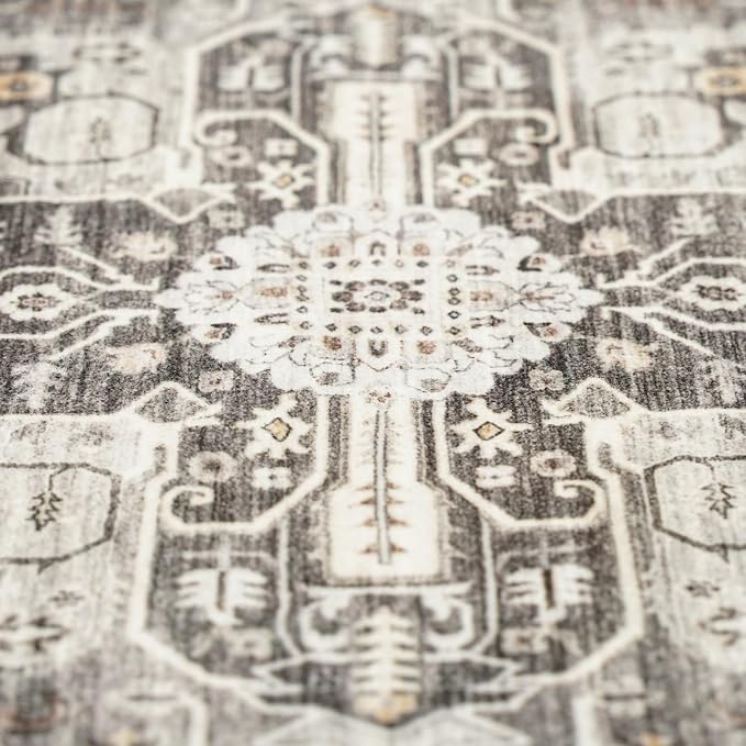 RUUGME Washable 9x12 Area Rugs - Large Rugs for Living Room Stain Resistant Carpet Vintage Rugs for Bedroom with Non Slip Backing Home Decor Floor Decoration Mat (9x12 Grey)