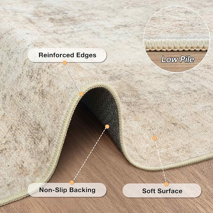 9x12 Area Rugs Living Room Rug Modern Abstract Neutral Washable Rugs Non Slip Soft Carpet Large Area Rug Low Pile Stain Resistant Non Shedding for Bedroom Nursery Dining Room Home Office Beige