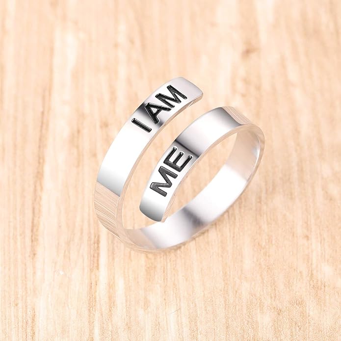 ZRAY Silver Keep Going Ring Inspirational Jewelry Stainless Steel Engraving Size Adjustable Personality Encouragement Gift for Women Teens Girls