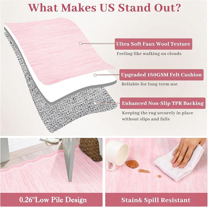 Garvee Scalloped 5x7 Rugs Washable Area Rugs for Living Room,Modern Stain Resistant Solid Rug for Bedroom Girls Room, Scalloped Low Pile Non-Slip Neutral Rug for Dining Room Home Office Dorm,Pink | Rugs for Living Room, Non-Slip Soft Carpet for Bedroom...