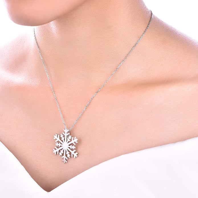 JO WISDOM 925 Sterling Silver White/Blue CZ Winter Frozen Large Snowflake Necklace Pendant