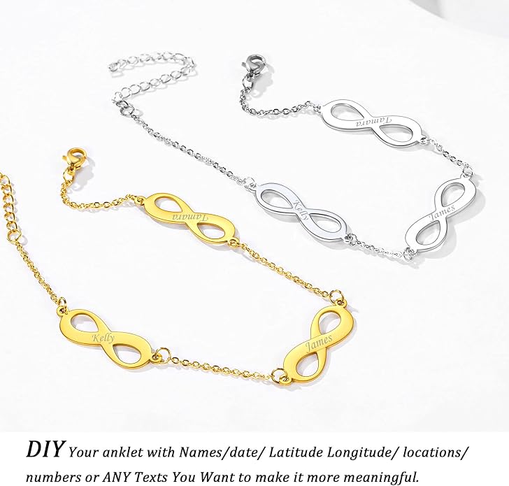 ChicSilver Personalized 925 Sterling Silver Infinity Anklets for Women, Dainty Beach Foot Jewelry (with Gift Box)