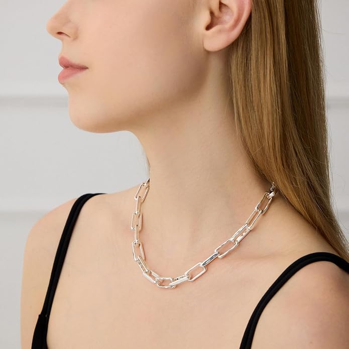 COBI Paperclip Chain Necklace for Women,Beaded Necklace,18K Gold /925 Sterling Silver Plated,Chunky Link Chain Necklace for Daily Wear,Ideal Gift for Her 17"