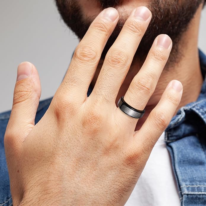 King Will 6mm 7mm 8mm Silver Black Stainless Steel Ring Spinner Ring Anxiety Relief Wedding Ring For Men Women Forest Elk Deer Family/Moon Star/Skull Head/Evil Eye/Poker Pattern Size 7-14