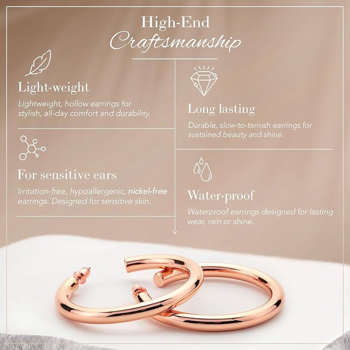 14K Gold-Plated, Lightweight, Open Hoop Earrings For Women