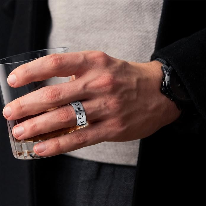 LAOYOU Fidget Anxiety Ring for Men | 8mm Spinner Band for Calming, Worry, Stress Relief & Mindfulness | Hypoallergenic Stainless Steel Comfort Fit Non Tarnish