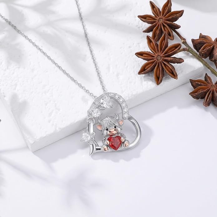 PELOVNY Teddy Bear Necklace for Women 925 Sterling Silver Bear/Highland Cow/Fox/Cat/Axolotl Birthstone Necklace Christmas Birthday Jewelry Gifts for Mom Daughter Wife Sister