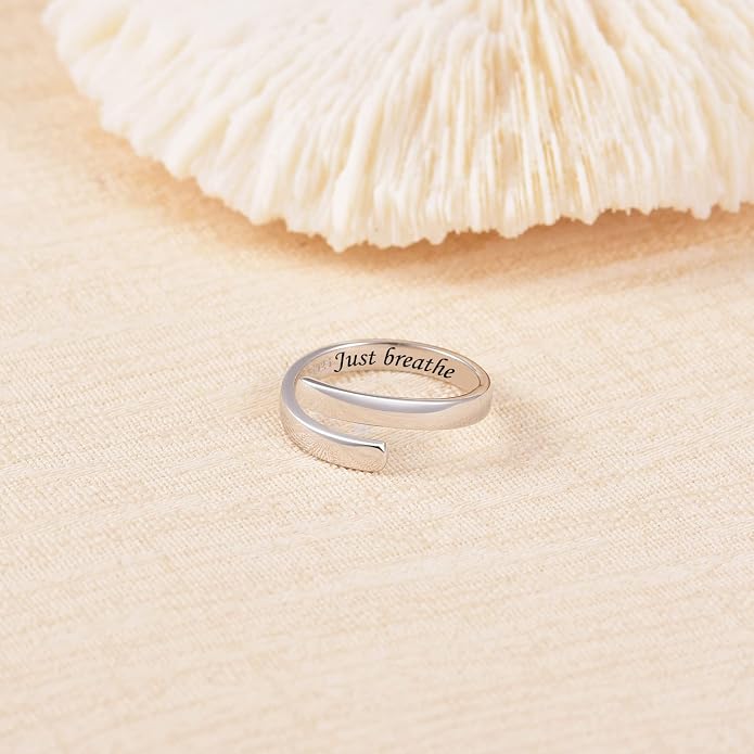 BEILIN 925 Sterling Silver Inspirational Jewelry Rings Adjustable Ring Personality Encouragement Gift for Teens Women