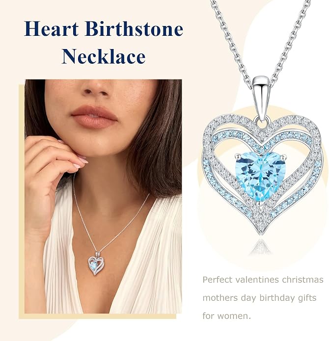 Anniversary Charm Necklace, Sterling Silver 14K Gold Plated Chain with Interlocking Heart Pendant Elegant Birthstone Necklaces for Women, Length 18"