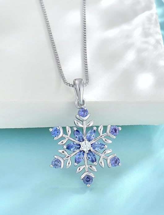 PYNYZ Snowflake Necklace 925 Sterling Silver Snoefalke Birthstone Pendant Christmas Jewelry for Women