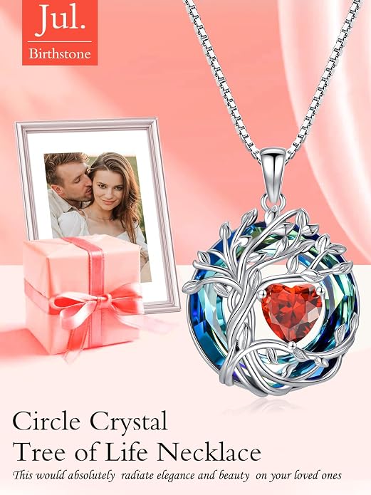 TOUPOP Tree of Life Birthstone Necklace Sterling Silver Pendant Birthstone Necklaces with Blue Crystal Anniversary Birthday Jewelry for Women Mom Wife Her