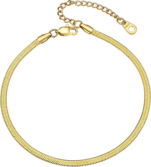 GoldChic Adjustbale Link Chain Anklet for Women Summer Jewelry, 316L Stainless Steel Figaro/Wheat/Twist Rope/Cuban Foot Bracelet-Waterproof, Resizable 9"-12" (Gift Box Included)