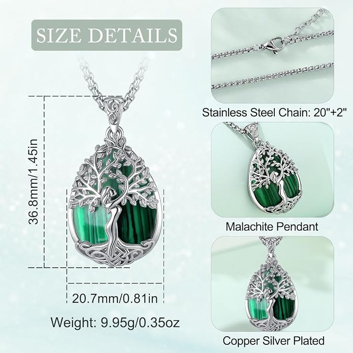 EUDORA Tree of Life Necklace with Moonstone Amethyst Obsidian Turquoise Healing Crystal for Women, Silver Plated Copper Mother Tree of Life Pendant Amulet Energy Jewelry, Gift for Women Mom, 20"+2"