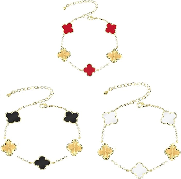 18K gold-plated mother of pearl enamel, adjustable clover lucky bracelet for women/New Year gift/Valentine's Day gift