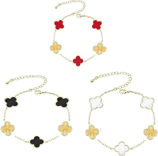 18K gold-plated mother of pearl enamel, adjustable clover lucky bracelet for women/New Year gift/Valentine's Day gift