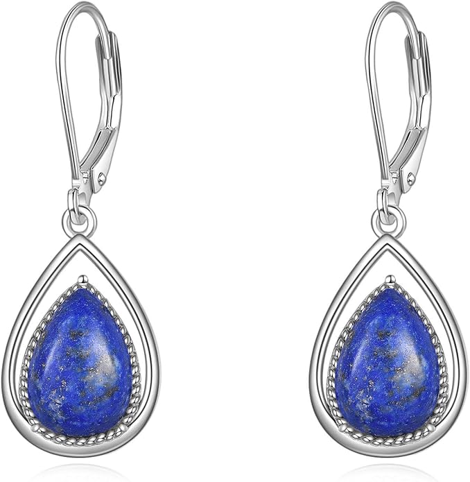 VONALA Dangle Earrings 925 Sterling Silver Opal Larimar Lapis Sapphire Turquoise Moss Agate Crystal Dangling Earrings Jewelry Gift for Women