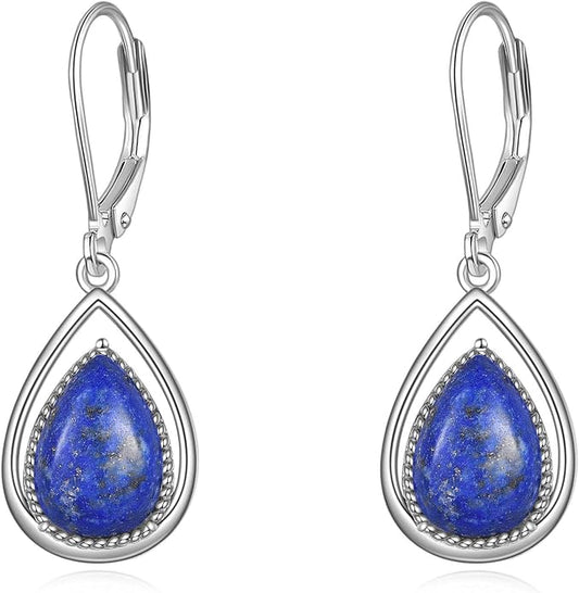 VONALA Dangle Earrings 925 Sterling Silver Opal Larimar Lapis Sapphire Turquoise Moss Agate Crystal Dangling Earrings Jewelry Gift for Women