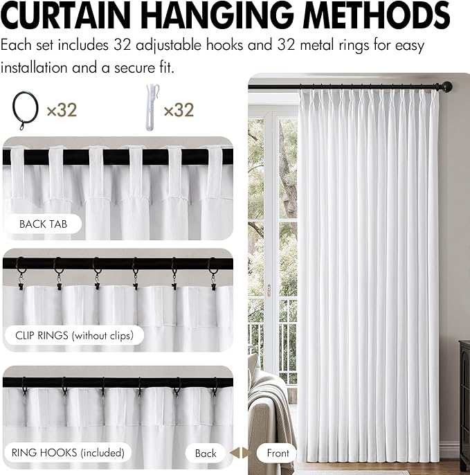 MIULEE Pinch Pleated Thick Linen Curtains 84 Inch 4 Panels Set Back Tab Memory Trained Pinch Pleat Semi Sheer Light Filtering Privacy Curtain Let Light in Window Drapes for Living Room Bedroom White