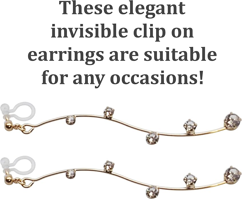 Comfortable Stick Invisible Clip On Earrings Gold Dangle Long Waved Threader Bar Clip-On Non Pierced Earrings Silver For Women,…
