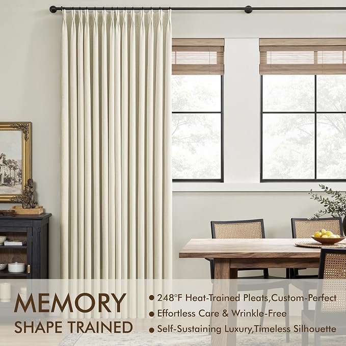 MIULEE Cream Pinch Pleated 100% Blackout Linen Curtains for Bedroom, Room Darkening Memory Trained Light Blocking Window Curtains 63 inches Long for Living Room, Black Out Pleat Drapes, 2 Panels