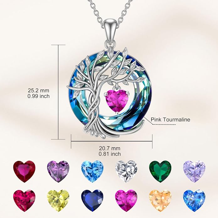 TOUPOP Tree of Life Birthstone Necklaces 925 Sterling Silver Irish Celtic Tree Pendant with Blue Crystal Birthday Jewelry Gifts for Women Mom Wife Her