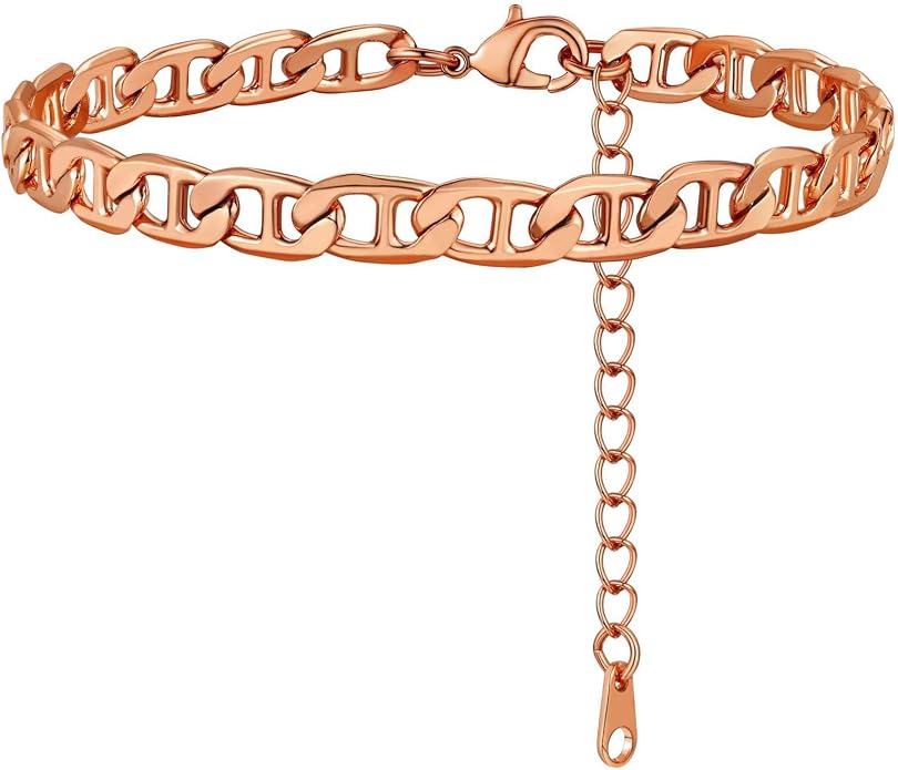 GoldChic Adjustbale Link Chain Anklet for Women Summer Jewelry, 316L Stainless Steel Figaro/Wheat/Twist Rope/Cuban Foot Bracelet-Waterproof, Resizable 9"-12" (Gift Box Included)