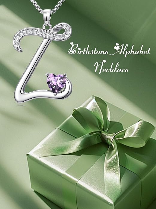 Birthday Gifts for Women Alphabet A to Z Initial Birthstone Pendant Necklaces for Women - 18k White Gold Plated Personalized Name Jewelry Anniversary Graduation Gifts for Wife Her Daughter Girlfriend(with Gift Box)