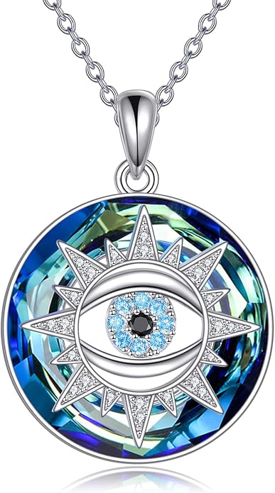 TOUPOP Evil Eye Necklace 925 Sterling Silver Tree of Life/Turquoise Evil Eye Crystal Pendant Necklace Protection Jewelry Amulet Christmas Gifts for Women Her