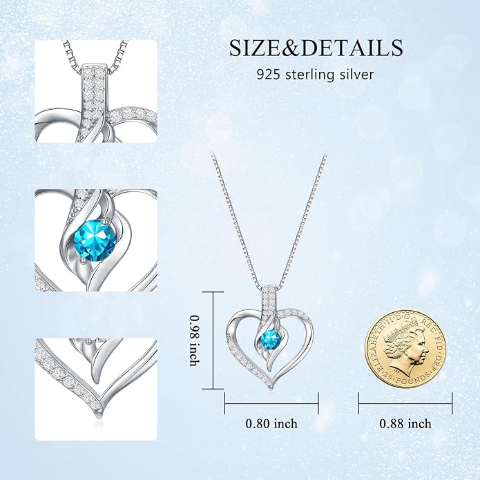 Birthstone Necklace Gifts for Women, 18K Gold-plated Sterling Silver Love Heart Necklace Durable Box Chain Women Jewelry Gifts for Her 20"