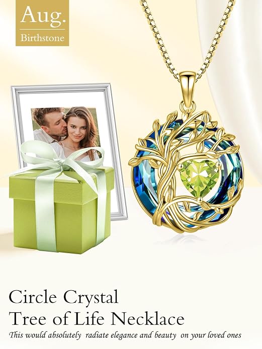 TOUPOP Tree of Life Birthstone Necklace Sterling Silver Pendant Birthstone Necklaces with Blue Crystal Anniversary Birthday Jewelry for Women Mom Wife Her