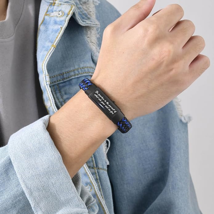 VNOX Men's Inspirational Mantra Engarved Handmade Braided Leather Adjustable Cuff Bangle Bracelet Encouragement Motivational Gift for Men