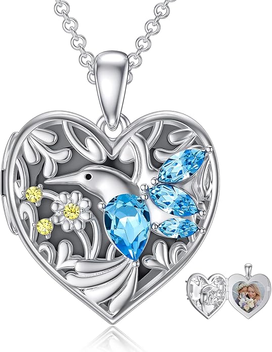 Dorunmo Personalized Locket Necklace 925 Sterling Silver that Holds Pictures Butterfly Birthstone Photo Heart Locket Custom Jewelry Congratulations New Beginnings New Job Gifts for Women