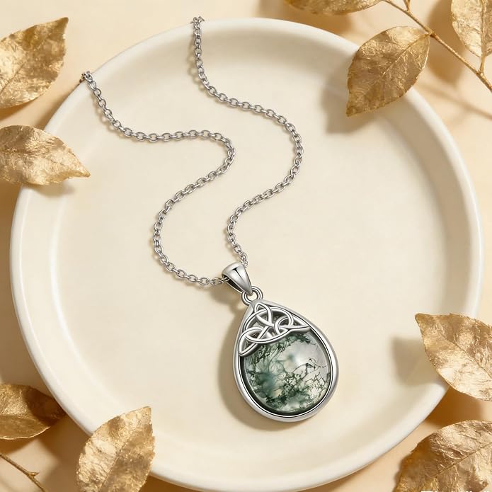 PELOVNY Celtic Knot Necklaces for Women 925 Sterling Silver Gemstone/Birthstone Teardrop Infinity Necklace Irish Celtic Pendant Jewelry Gifts for Mom Daughter Wife