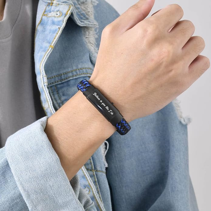 VNOX Men's Inspirational Mantra Engarved Handmade Braided Leather Adjustable Cuff Bangle Bracelet Encouragement Motivational Gift for Men