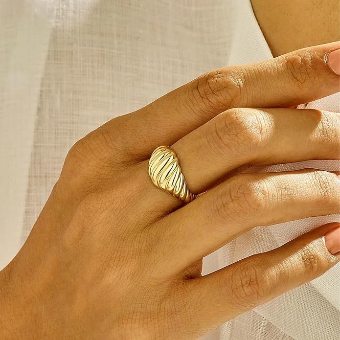 Gold Silver Rings Set for Women Chunky Statement Rings ZC Dome Evil Eye Croissant ring Thick 18K Gold Plated Band Rings