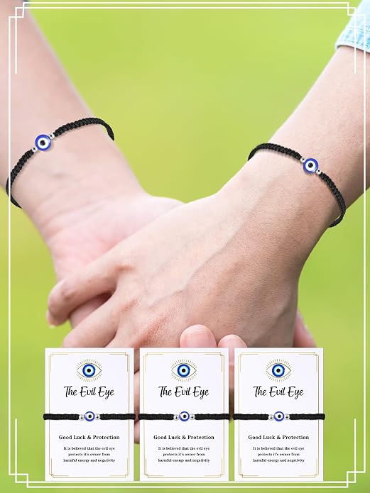 Sasylvia 100 Pcs Evil Eye Bracelets Gift Includes 50 Adjustable Evil Eye Protection Bracelets 50 Wishing Card