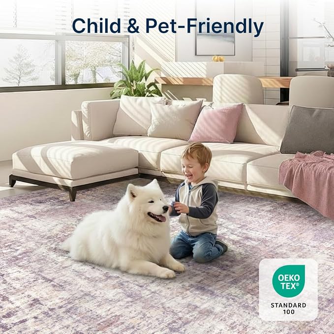 8x10 Area Rugs Washable Living Room Rug-No Slip Soft Carpets Modern Abstract Indoor Floor Stain Resistant Large Carpet for Bedroom Dining Room Farmhouse Nursery Home Office Pink