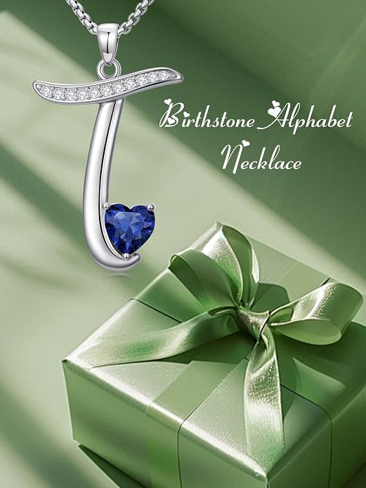 Birthday Gifts for Women Alphabet A to Z Initial Birthstone Pendant Necklaces for Women - 18k White Gold Plated Personalized Name Jewelry Anniversary Graduation Gifts for Wife Her Daughter Girlfriend(with Gift Box)