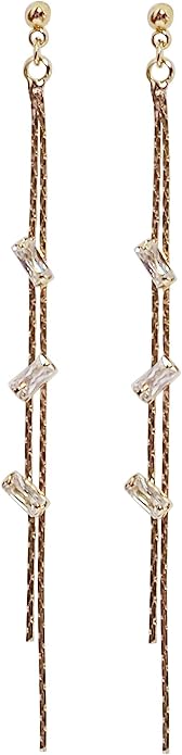 Comfortable Stick Invisible Clip On Earrings Gold Dangle Long Waved Threader Bar Clip-On Non Pierced Earrings Silver For Women,…
