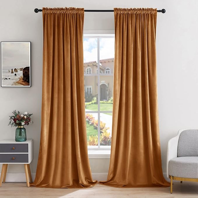 MIULEE Gold Brown Blackout Velvet Curtains Drapes 84 Inch Long 52"x84" | Luxurious Bedroom Living Room Decor, Room Darkening, Thermal Insulated, Rod Pocket Design, Super Soft Fabric
