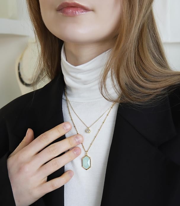 OZEL JEWELRY & GIFT Layered Gold Necklaces for Women - Crystal Colorful Delicate Cutting Pendant Necklace - 18K Gold Plated - Birthday Gifts (Made in Korea)